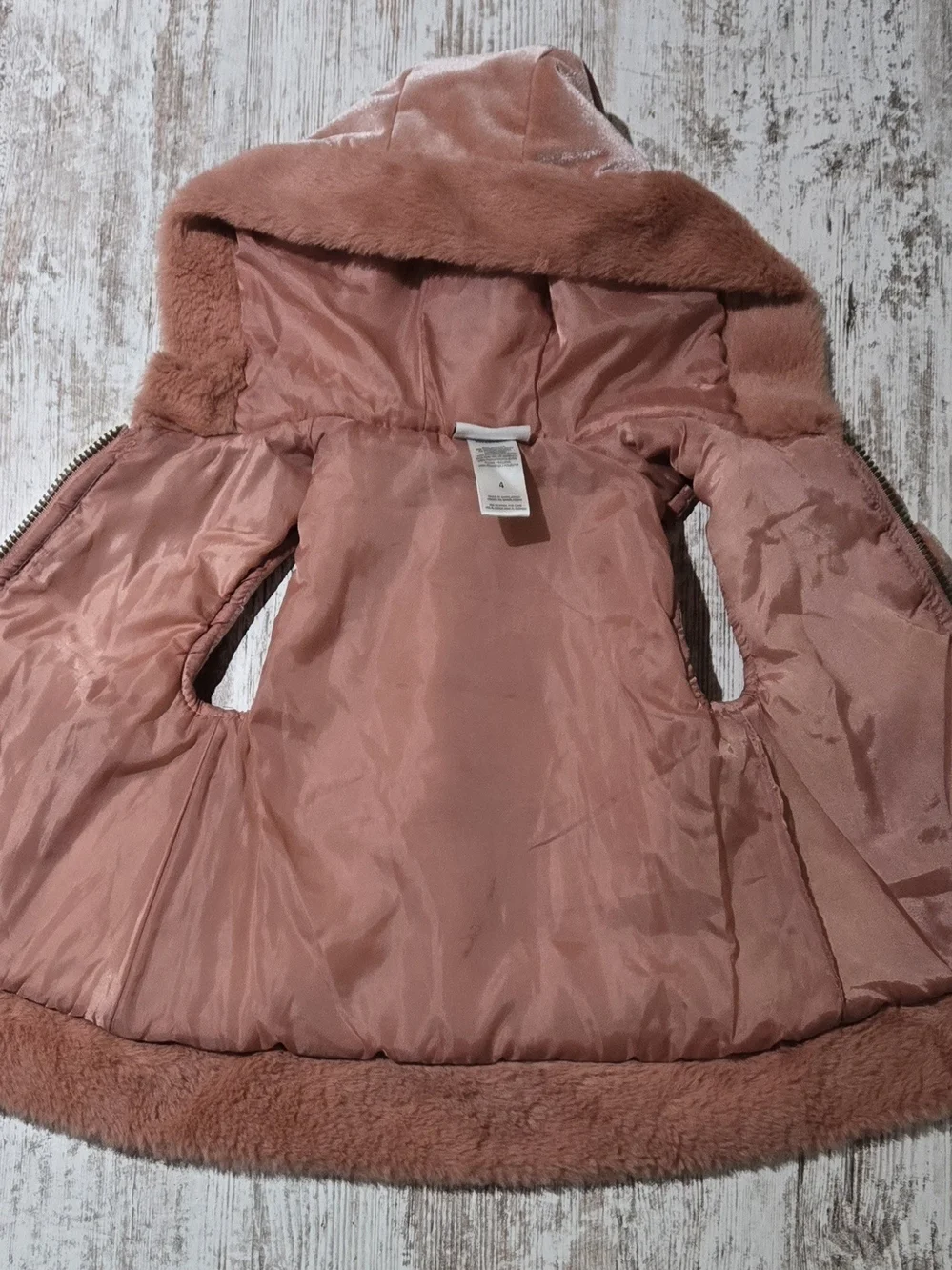 Nicole Miller Girls Plush Hooded Vest in Dusty Rose Size 4